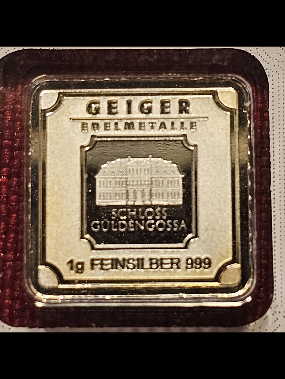 Schloss Güldengossa 1g AG 999 Silver Square Ingot - Silver & Blue - Picture 4 of 5